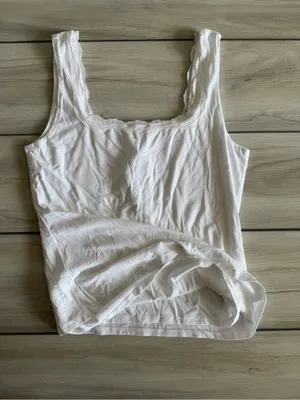 Montgomery Post Lace Trim Square Neck Knit Tank Top White Small NWT STITCH FIX thumbnail 6