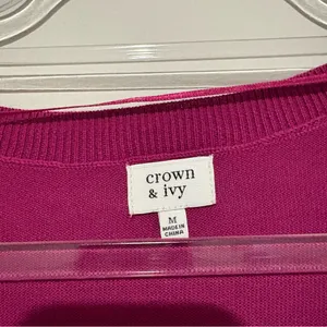 Crown & Ivy wool blend V neck sweater pink purple size‎ medium thumbnail 3