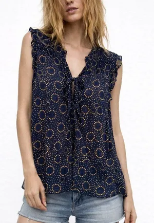 Band of Gypsies Blue Yellow Boho Indie Sleaze Soft Grunge Ruffle Y2K Top M thumbnail 1