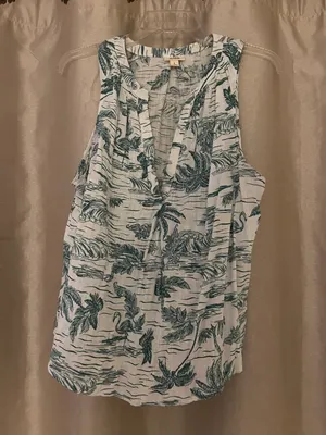 A New Approach sleeveless linen, white, and green shirt thumbnail 1