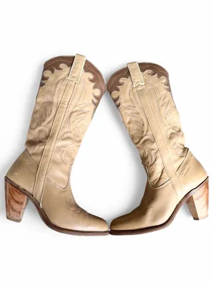 Capezio Vintage Two Tone Tan/Ivory Heeled Cowgirl Boots Sz 6 thumbnail 7