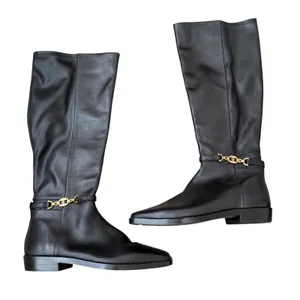 Sam Edelman Clive Black Leather Square Toe Knee High Boots Gold Hardware 7M thumbnail 3