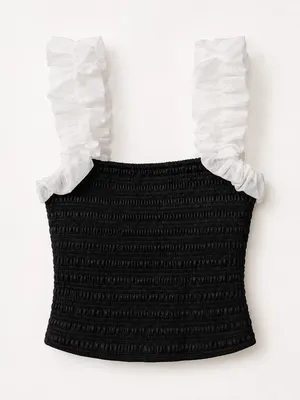 Anthropologie Maeve Black Smocked Ruffle Strap Top – Size Small thumbnail 1
