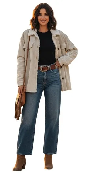 Corduroy Sherpa Lined Oversized Shacket Jacket M Button Up Soft Outerwear Beige thumbnail 1