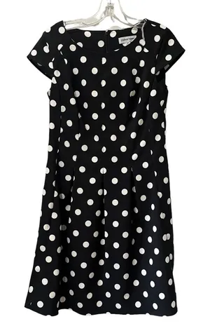 Shelby Palmer Retro Mod Polka Dot Black White‎ Pleated Shift Dress Size 8 thumbnail 1