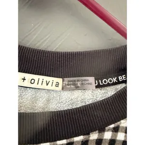 Alice +‎ Olivia Womens Gingham Checkered Sweatshirt Black White Preppy Small thumbnail 5