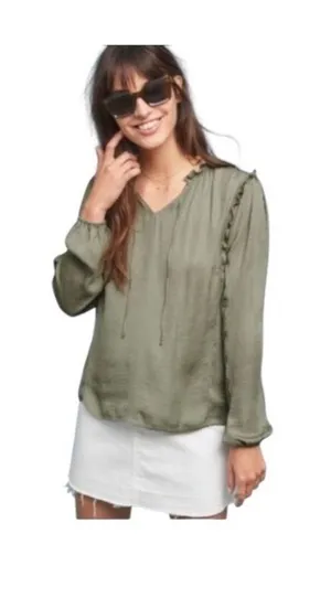 Dolan Anthropologie Prairie Blouse Olive Green Size M Boho Cottagecore Spring thumbnail 1