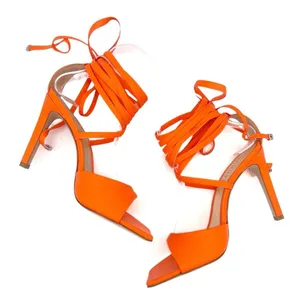 NEW Schutz Bryce Leather Stiletto Sandals Acid Orange Lace-Up Sandals Size 5.5 thumbnail 12