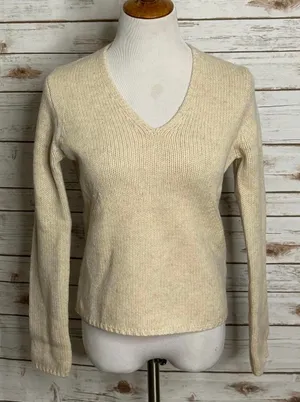 J.Crew classic cream lambswool long sleeve w/ elbow patch V-neck sweater Medium thumbnail 1
