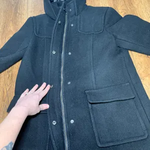 Banana Republic Black Wool Hooded Parka Pea Coat Womens Small Full Zip Snap Chic thumbnail 4