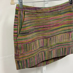 Charlotte‎ Ronson Multi Color Striped Mini Skirt Green Pink Size 2 Pocket Zipper thumbnail 3