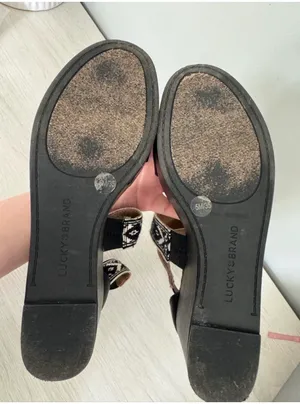 Lucky Brand GWINDOLIN Espadrille Wedge Sandal Black Leather Open Toe Platform 5 thumbnail 2