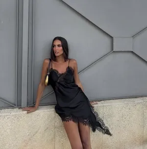 Zara asymmetric black camisole dress lace satin effect evening party date thumbnail 4