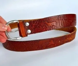 Handcrafted Brown Leather Belt Deer Hunting Mountains Fishing Western Boho Ranch thumbnail 1