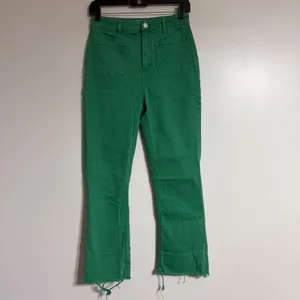 Zara Green High Rise Kick Flare Patch Pocket Pants Raw Hem Size‎ 6 thumbnail 2