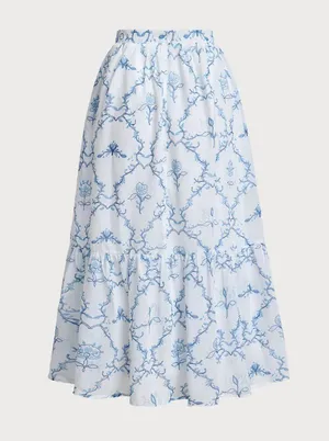 Rihoas White Floral Tiered Midi Skirt thumbnail 4