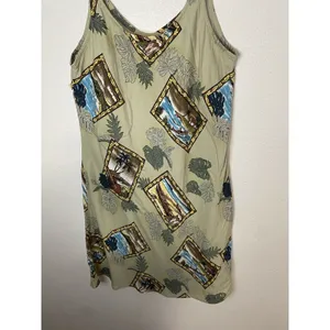 Hilo Hattie Hawaiian Dobby Rayon Sundress Beige Blue Green Size L thumbnail 11