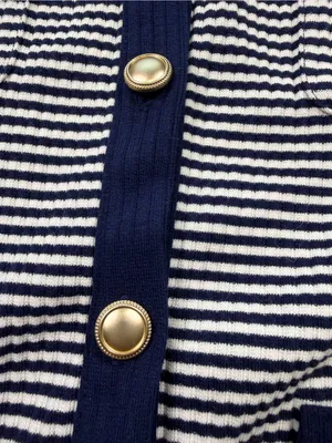 LOFT Navy and White Striped Cardigan with Gold Buttons thumbnail 6