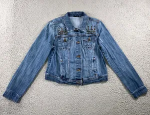 a.n.a Studded Denim Jacket Women M Distressed Trucker Punk Biker y2k‎ Western Cowgirl thumbnail 1