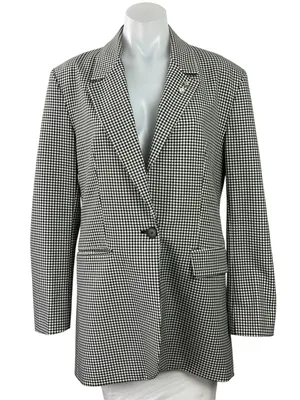 Zara Black White Gingham Plaid Checkered Long Sleeves Blazer Coat Jacket Size M thumbnail 1