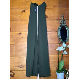 NWT Lulus Thula Dark Olive Cutout U-Bar Column Maxi Dress Strapless Gala Size L thumbnail 6