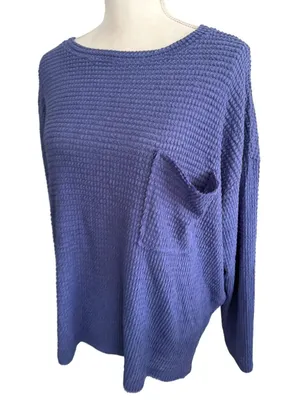 ZENANA Blue Waffle Knit Long Sleeve Size L/XL thumbnail 2