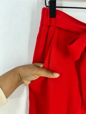Aritzia Wilfred Faun Ankle‎ Pants Red Drapey Crepe Wide Leg High Rise Tie Belt M thumbnail 5