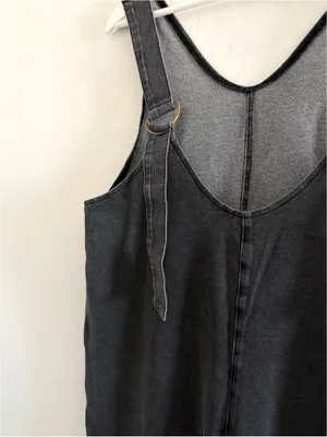 Exlura NEW High Roller Denim Bib Jumpsuit Loose Sleeveless Baggy Overalls Pockets M thumbnail 9
