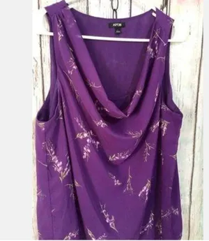 Apt 9 Sz L Gorgeous Sleeveless Purple Floral Blouse Top Flowy & Flattering thumbnail 6