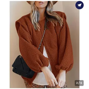 NEW Sherpa Fleece Jacket Faux Wool Embedded Lantern Sleeve Pockets M thumbnail 6