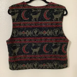 Vintage Retro Western Cowgirl Cowboy Southwestern Black Wolf Cropped Vest Medium thumbnail 6