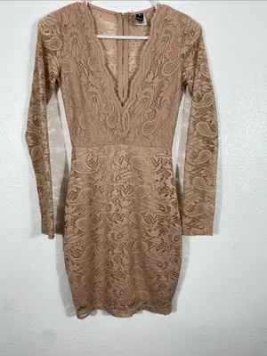 Windsor Long Sleeve Lace Bodycon Dress in Blush Size XS 90% Nylon thumbnail 3