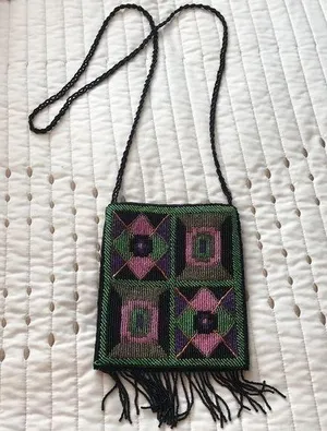 Boho Handmade beaded bag Black thumbnail 1