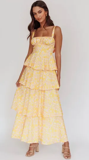 Selfie Leslie Yellow Floral Tiered Maxi Dress thumbnail 1