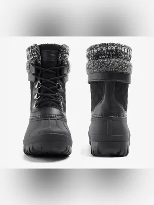 Women's Black Quilted Winter Lace-Up Boots with Knit Collar Size 6 thumbnail 4