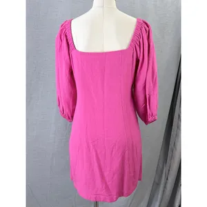 L*Space Bright Pink Puff Sleeve Square Neck Button Front Mini Dress‎ M thumbnail 6
