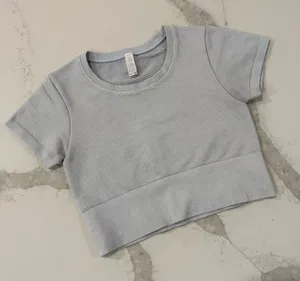Offline by Aerie Sidewalk Seamless Ribbed Cropped TShirt Womens Medium LightBlue thumbnail 1