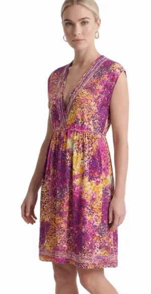 CALVIN KLEIN Fuchsia Multi Abstract Faux Wrap Fit & Flare Stretch Size 8 thumbnail 1