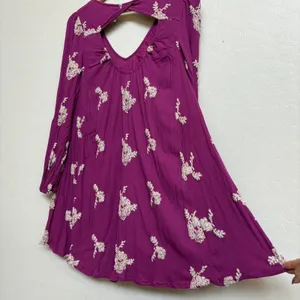 Free People Embroidered Mini Dress‎ V Neck Cutout Back Long Sleeve Pockets XS thumbnail 7