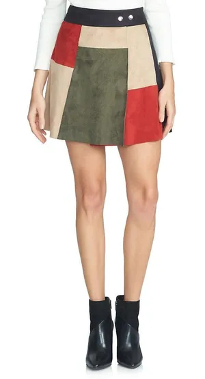 NWT 1.STATE Colorblock Faux Suede A-Line Miniskirt thumbnail 1