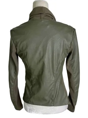 NWT BlankNYC Mixed Media Draped Moto Jacket Olive Green Size XS thumbnail 5