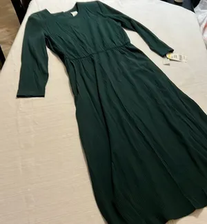 Sears Petites Hunter Green Pleated Sleeve Maxi Dress Size‎ 16P NWT 6333M thumbnail 1