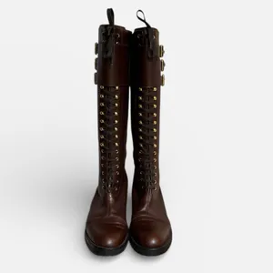 Martinez Valero Brown Leather Lace Up‎ Riding Boots Size 39/8.5 thumbnail 2