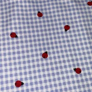 Vintage Blue & White Gingham Ladybug Picnic Pattern Scoop Neck Tshirt Size S thumbnail 3