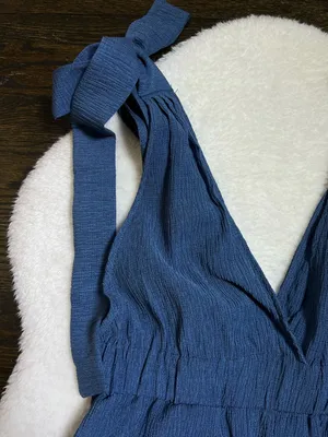 NWT Cider Blue Tie Shoulder Plunge Neck High Waist Wide Leg Jumpsuit Medium thumbnail 3