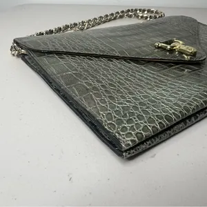 Vintage Green Croc Embossed Chain Strap Envelope Shoulder Bag thumbnail 5