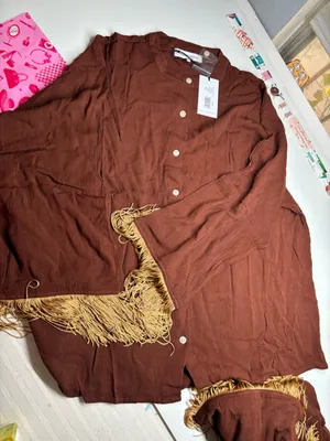 NWT WeWoreWhat Fringe Smocked Pants Saddle Brown XXS Boho set thumbnail 2