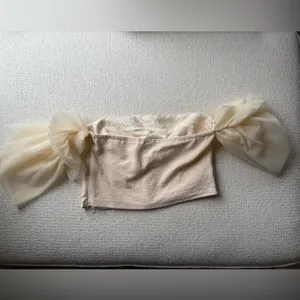 Anthropologie Sunday In Brooklyn Tulle Off The Shoulder Blouse Top Ivory Xl thumbnail 7