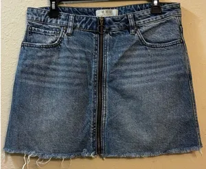 Free People We The Free Mini Skirt Women's 30 Blue Denim Raw Hem Front Zip thumbnail 1