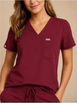 Figs Catarina One Pocket Scrub Top Burgundy medium petite thumbnail 1